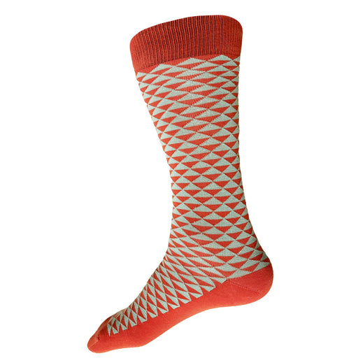 Made in USA men's cotton geometric socks in coral orange and pale aqua