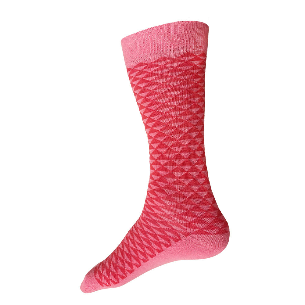 Made in USA men's cotton fun and colorful geometric socks in a traditional Japanese pattern in pink and red-pink