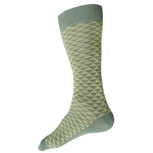 Made in USA men's cotton geometric socks in sea glass green and pale yellow-green in traditional Japanese pattern