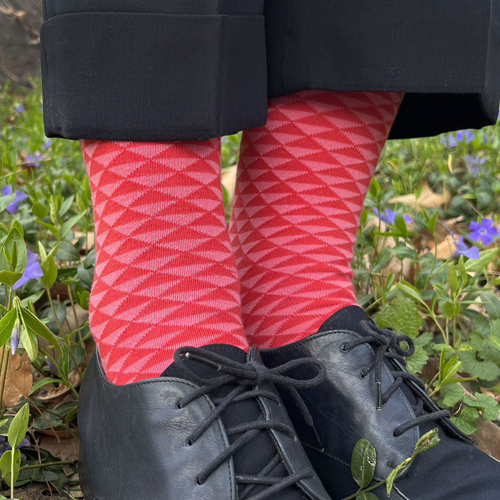 Made in USA pink and hot pink-red women's geometric socks in traditional Japanese pattern by THIS NIGHT