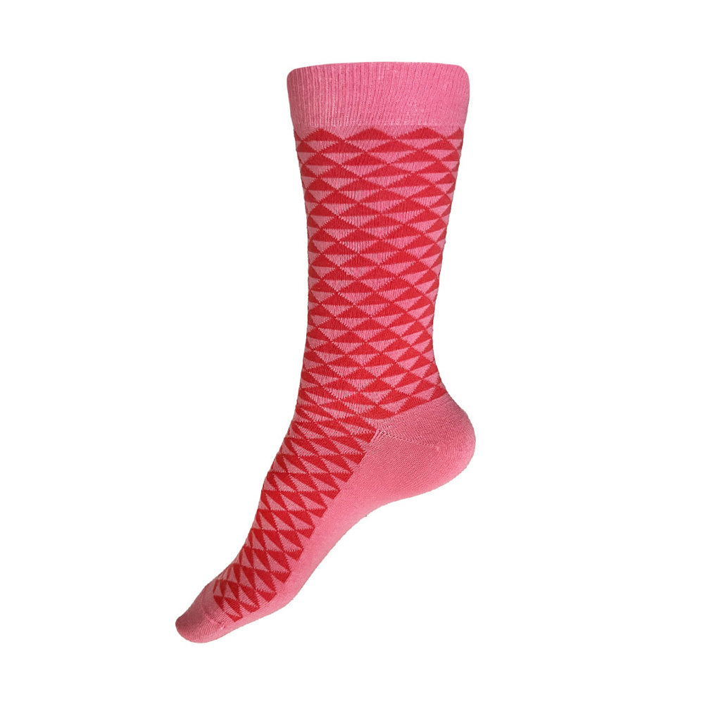 Made in USA pink and hot pink-red women's geometric socks in traditional Japanese pattern by THIS NIGHT
