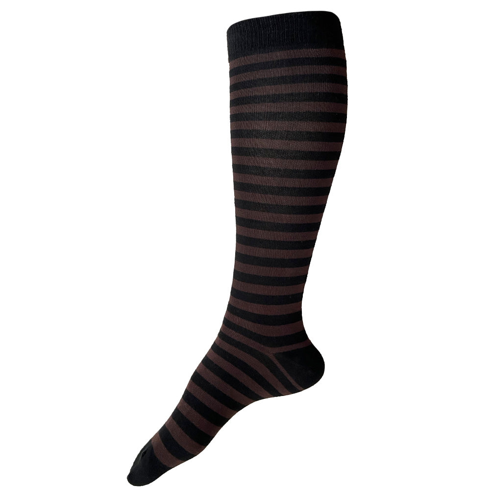 Made in USA women's black and brown striped knee socks/boot socks by THIS NIGHT
