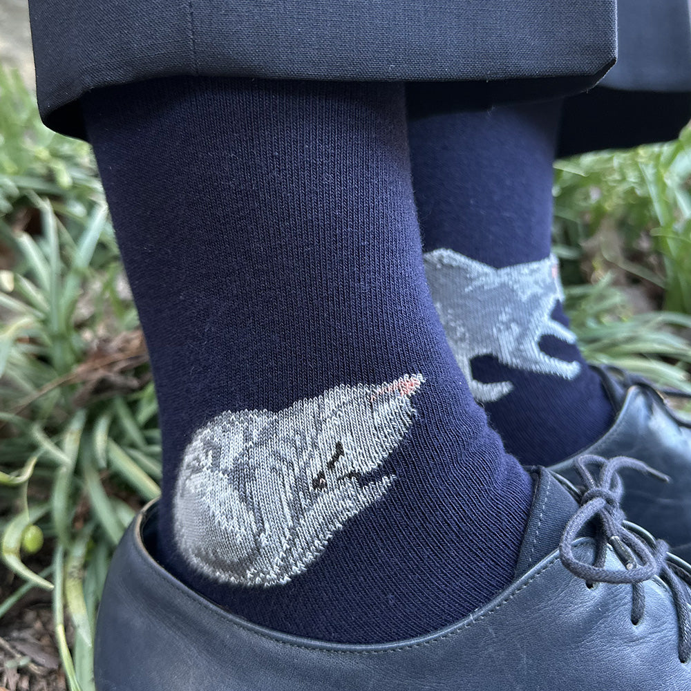 Made in USA women's navy cotton cat socks by THIS NIGHT