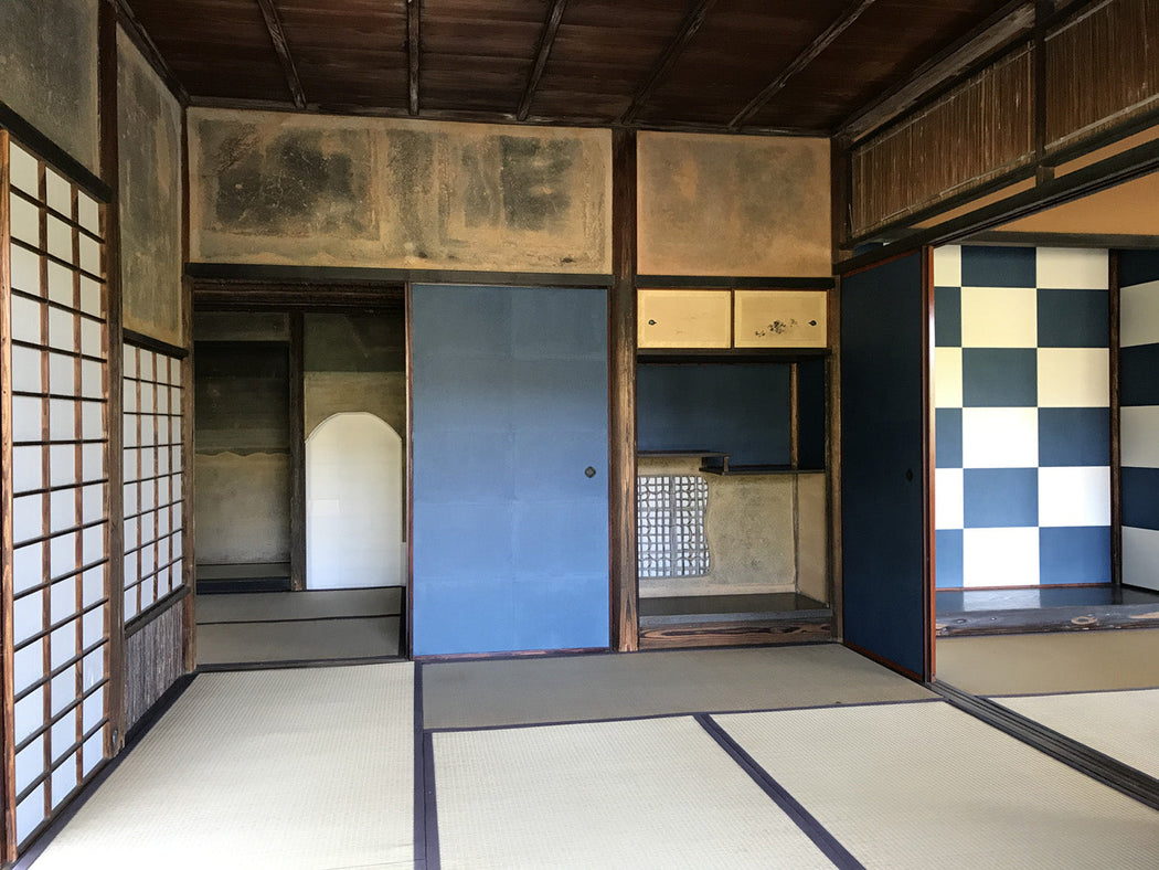 Shokin-tei Teahouse with checkered sliding panels at Katsura Rikyū (Imperial Villa) in Kyoto, inspiration for Katsura Check socks by THIS NIGHT