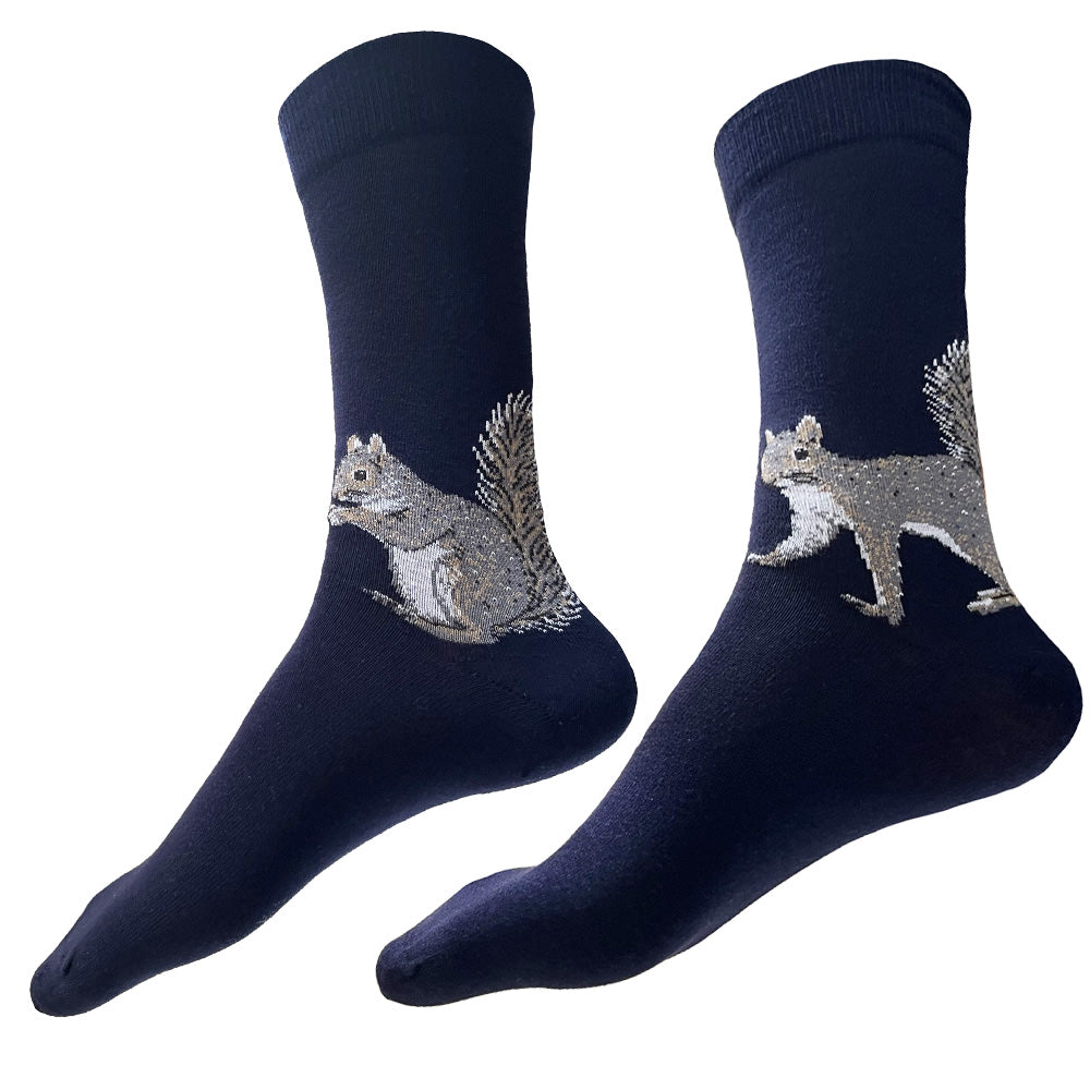 Made in USA men's XL (Big and Tall) navy cotton Squirrel socks by THIS NIGHT