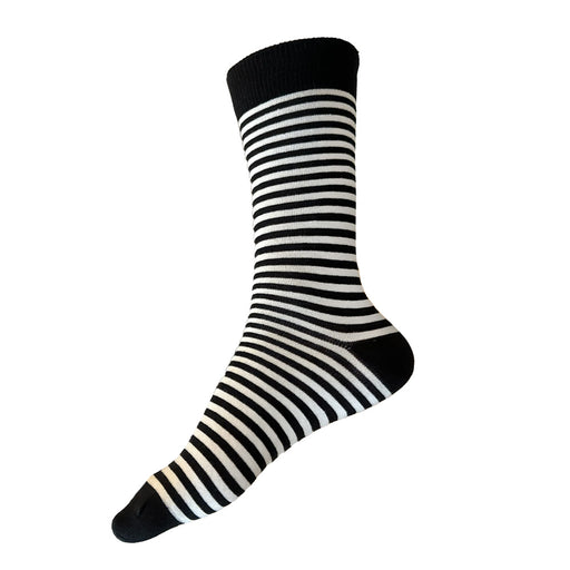 Made in USA men's XL (big and tall) black and white cotton striped socks, fit men's shoe sizes 14 to 18
