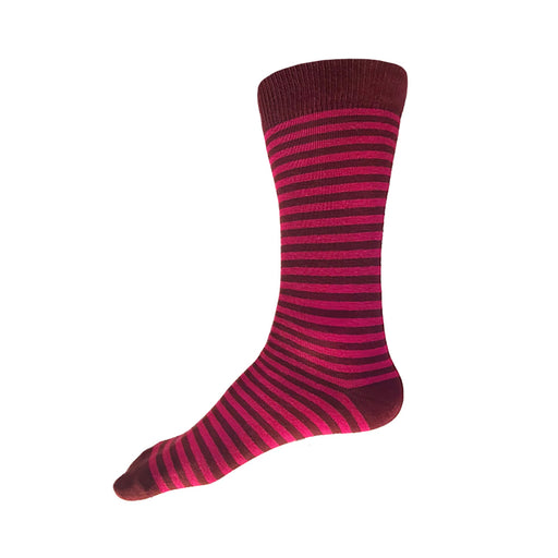 Made in USA men's burgundy and magenta (hot pink) striped cotton socks