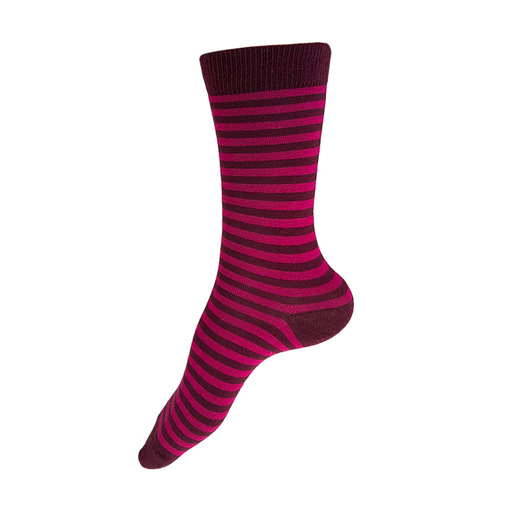 Made in USA women's burgundy and magenta cotton striped socks by THIS NIGHT
