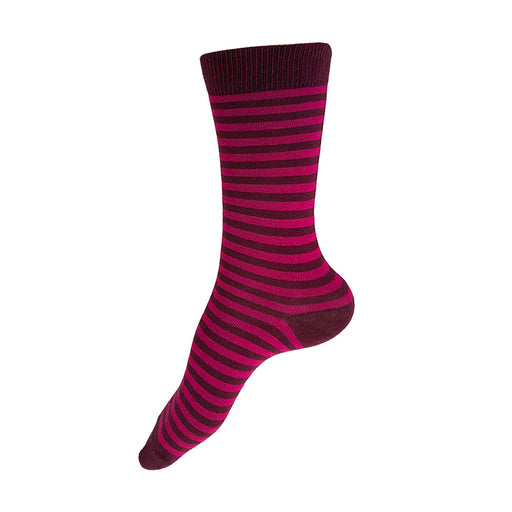 Made in USA women's burgundy and magenta cotton striped socks by THIS NIGHT