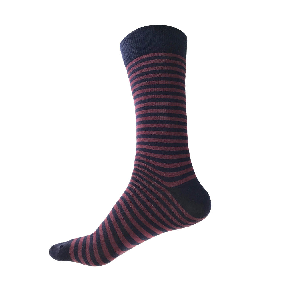 Made in USA men's navy cotton extra large socks for 14 to 18 men's shoe sizes with burgundy stripes by THIS NIGHT