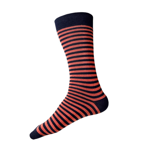 Made in USA men's cotton navy and coral (orange) striped socks