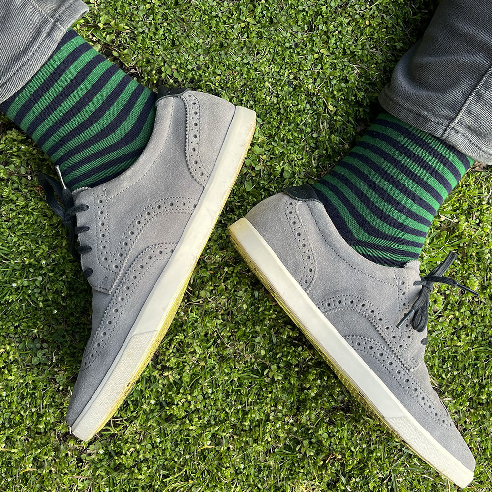 Made in USA men's navy and green striped cotton socks