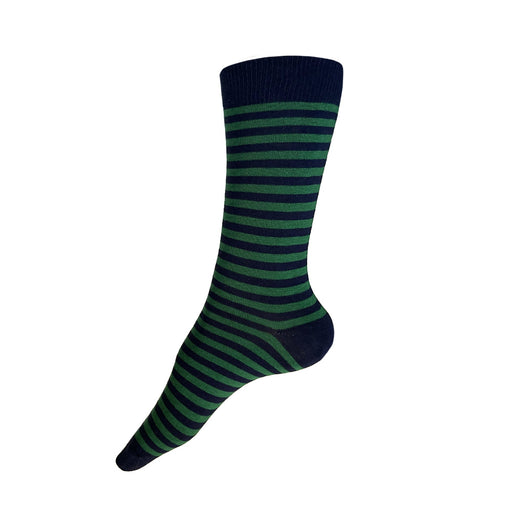 Made in USA women's navy and green cotton striped socks