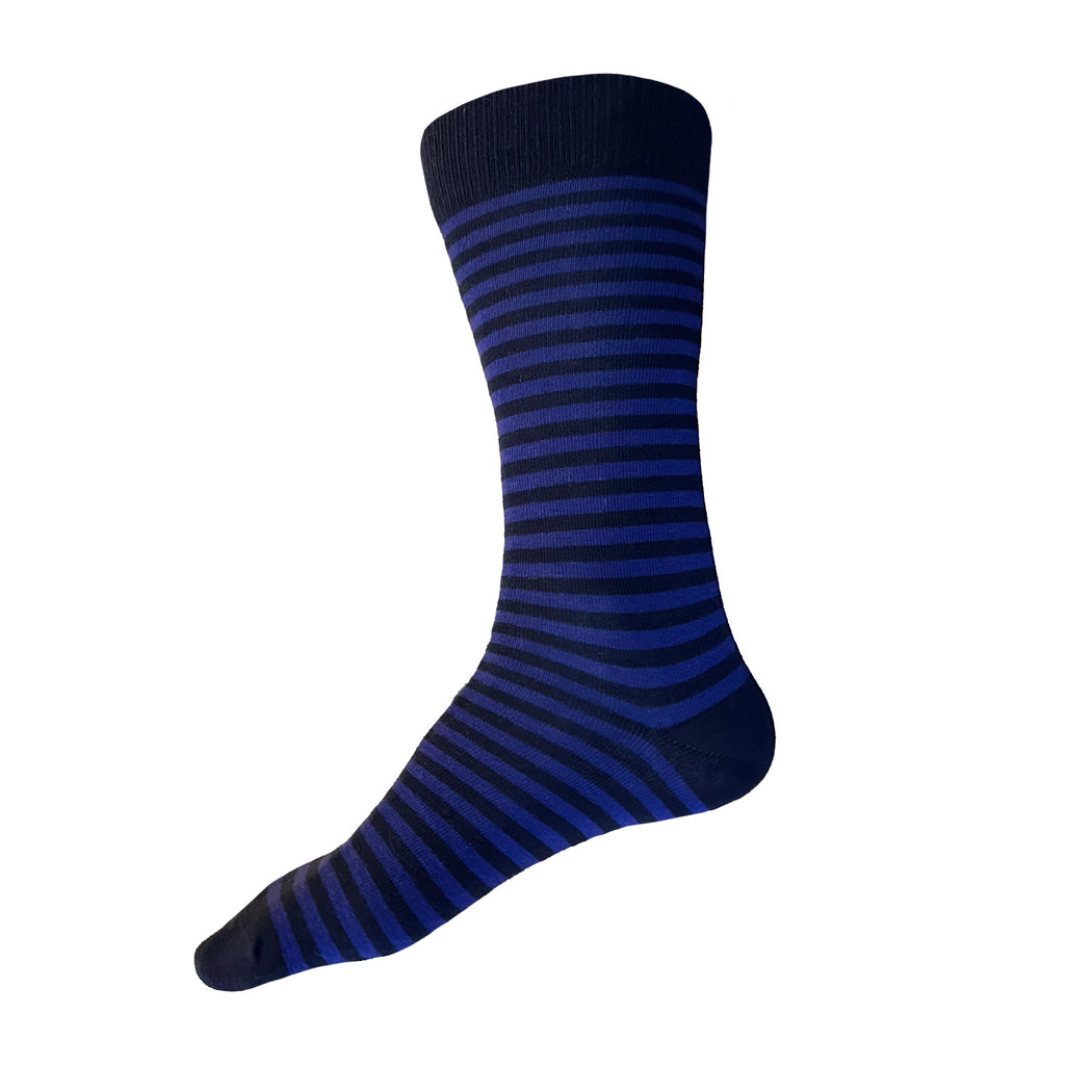 Made in USA men's navy and iris (purple) striped cotton socks by THIS NIGHT