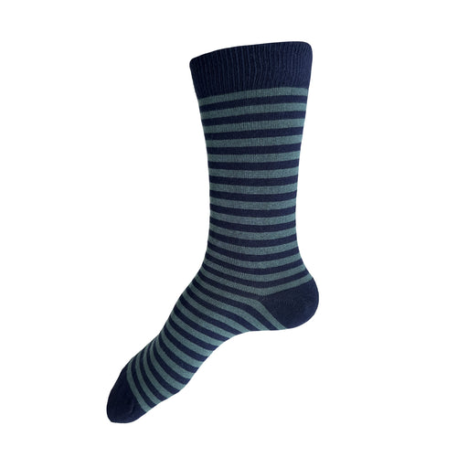 Made in USA navy and grey-green striped women's cotton socks by THIS NIGHT