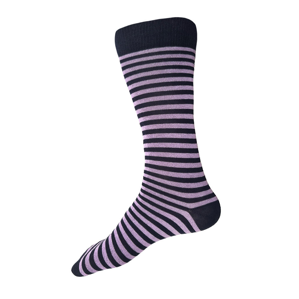 Made in USA men's navy and light purple cotton striped socks by THIS NIGHT