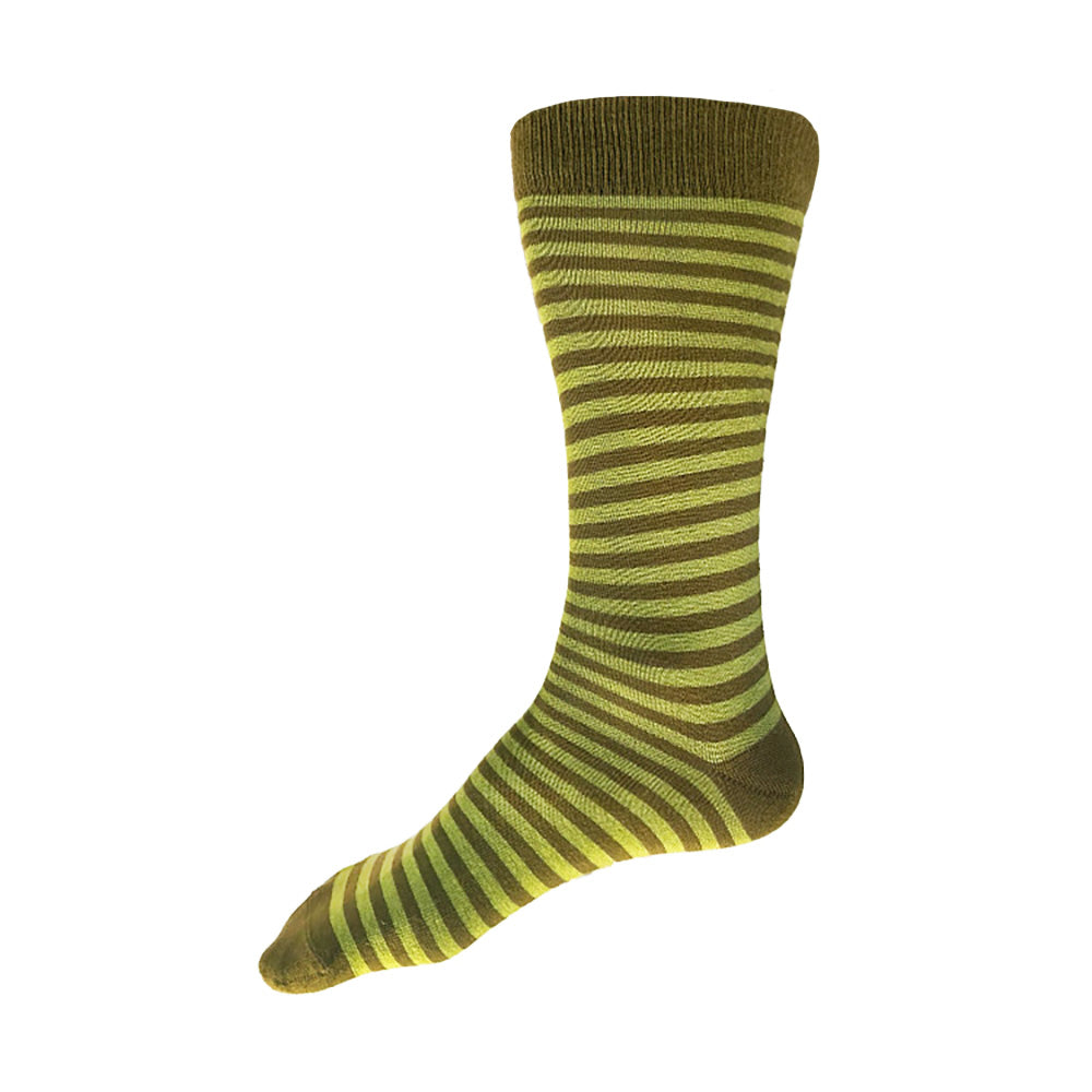 Made in USA men's olive and lime green striped cotton socks