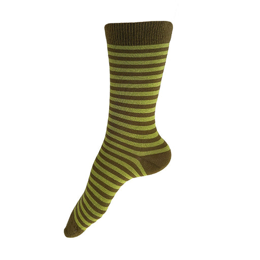 Made in USA women's stripe olive and lime green cotton socks by THIS NIGHT