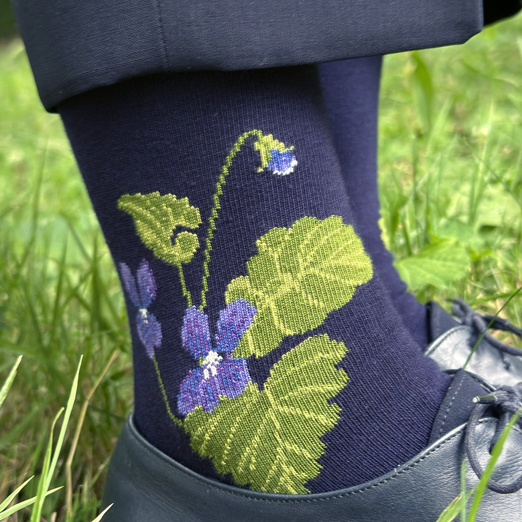 Made in USA women's navy violet floral socks made in USA