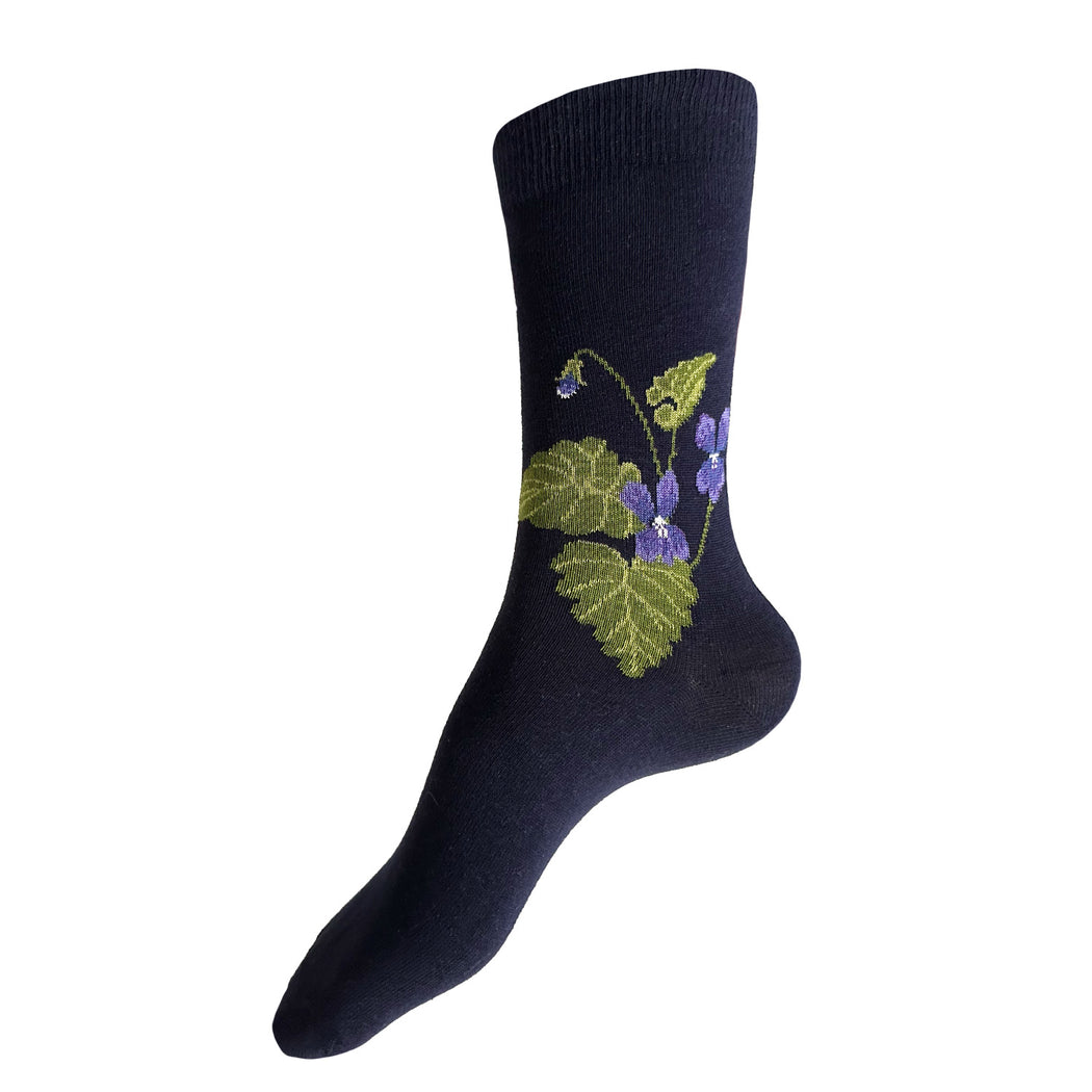 Made in USA women's navy violet floral socks made in USA