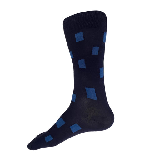MADE IN USA men's navy cotton socks with blue geometric pattern by THIS NIGHT