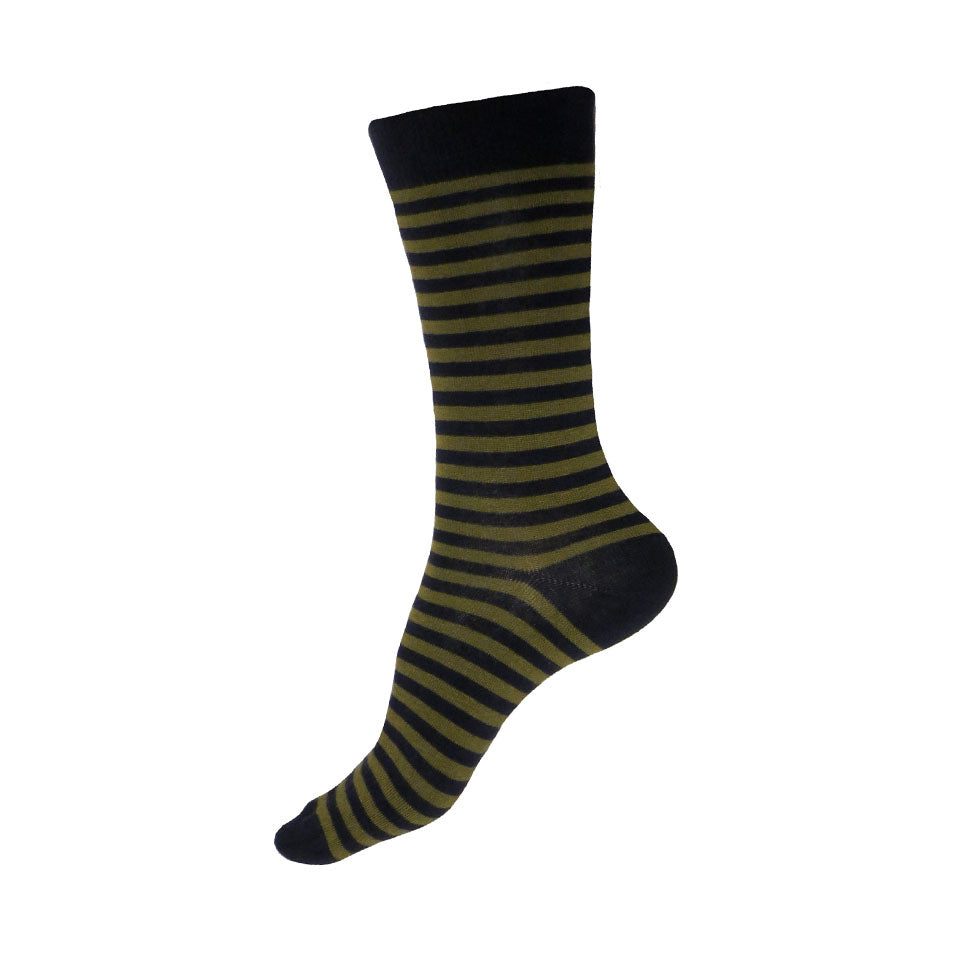 MADE IN USA women's striped cotton socks in navy and olive by THIS NIGHT