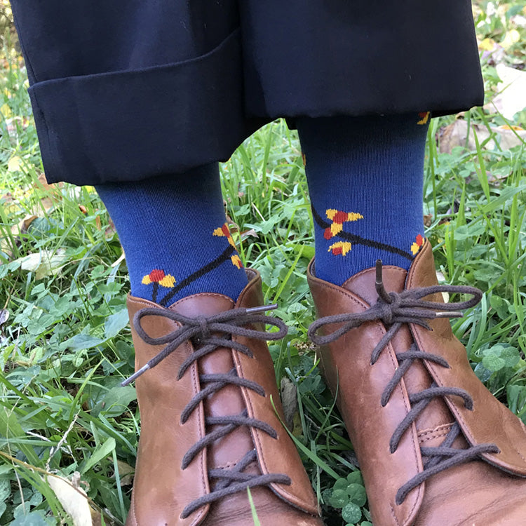  MADE IN USA women's blue cotton Bittersweet botanical socks by THIS NIGHT
