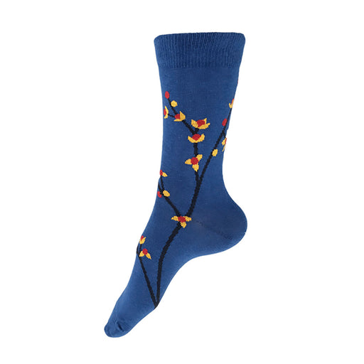 MADE IN USA blue cotton women's Bittersweet botanical sock by THIS NIGHT