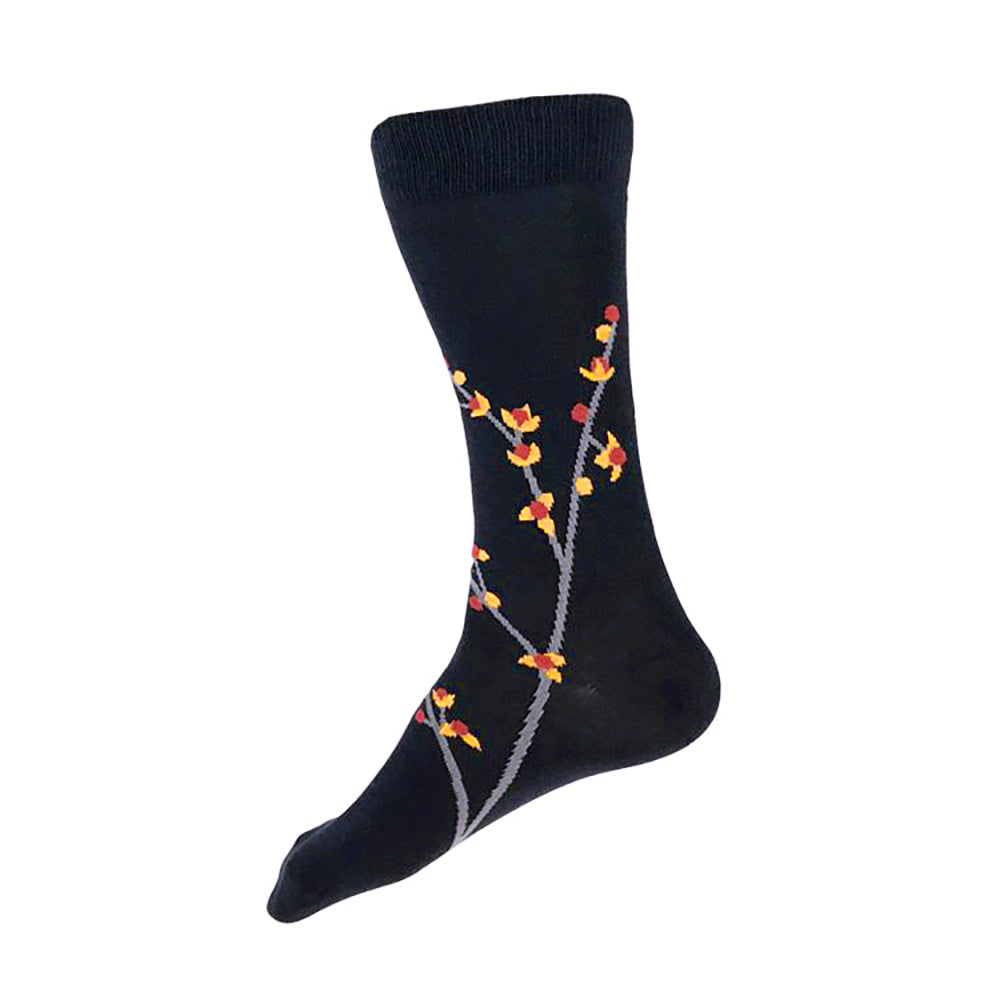 MADE IN USA Bittersweet navy men's cotton botanical socks by THIS NIGHT