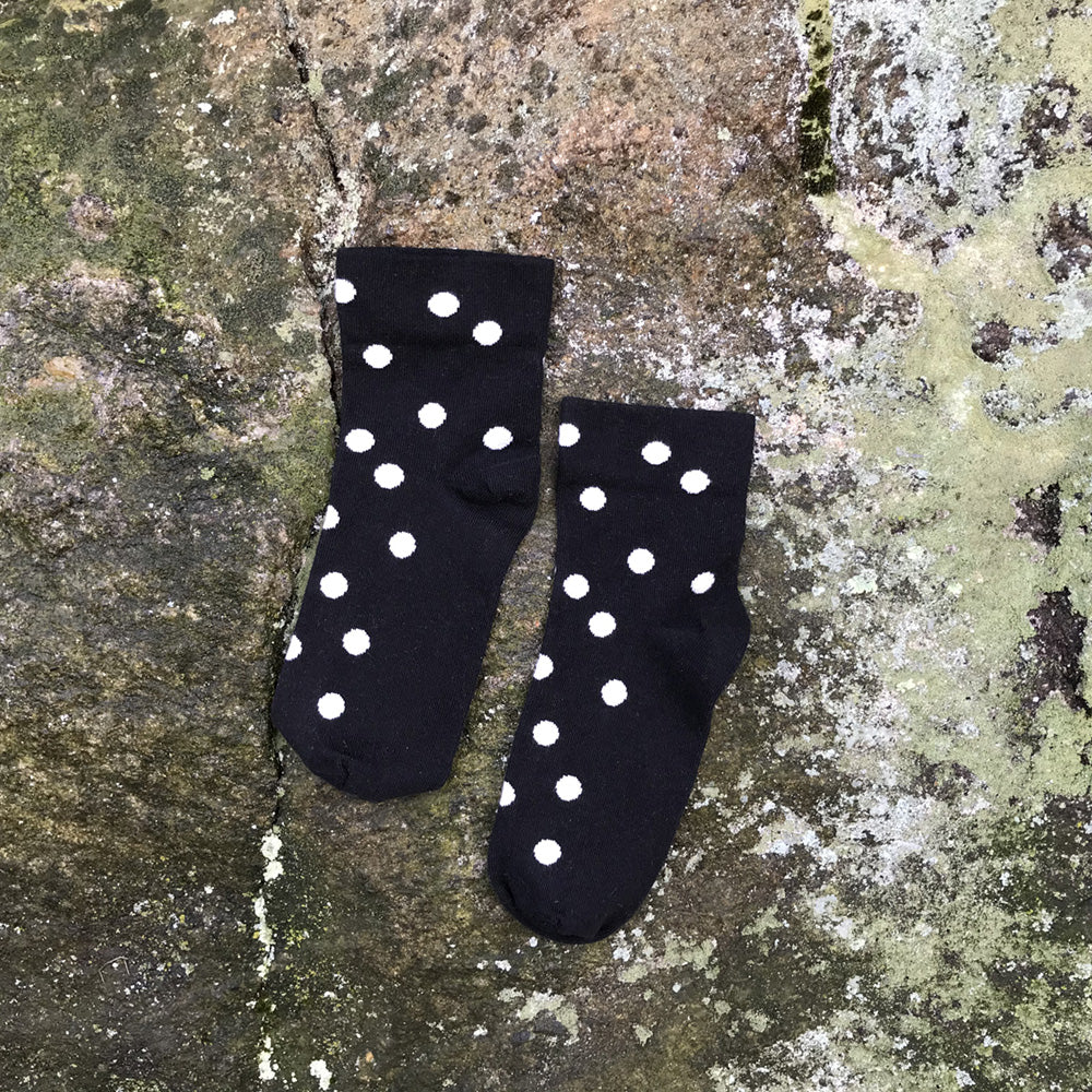 MADE IN USA women's polka dot black and white cotton ankle socks by THIS NIGHT