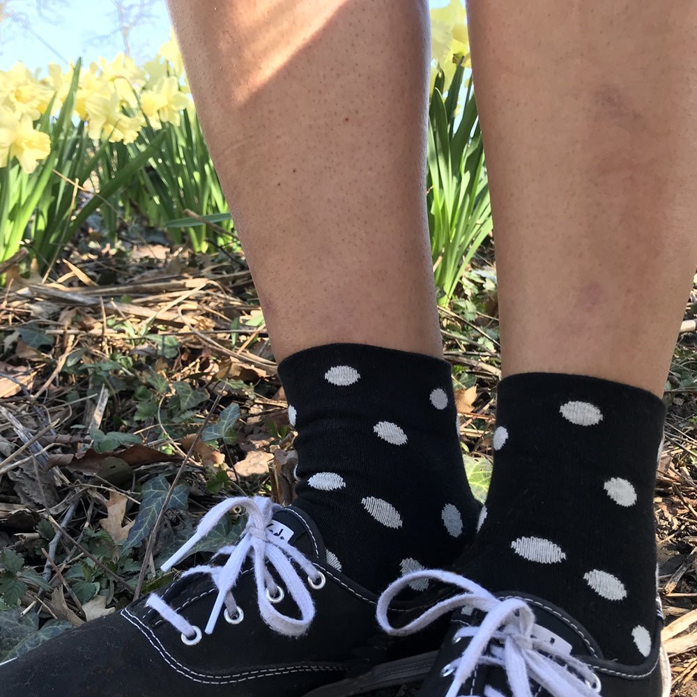 MADE IN USA women's polka dot black and white cotton ankle socks by THIS NIGHT