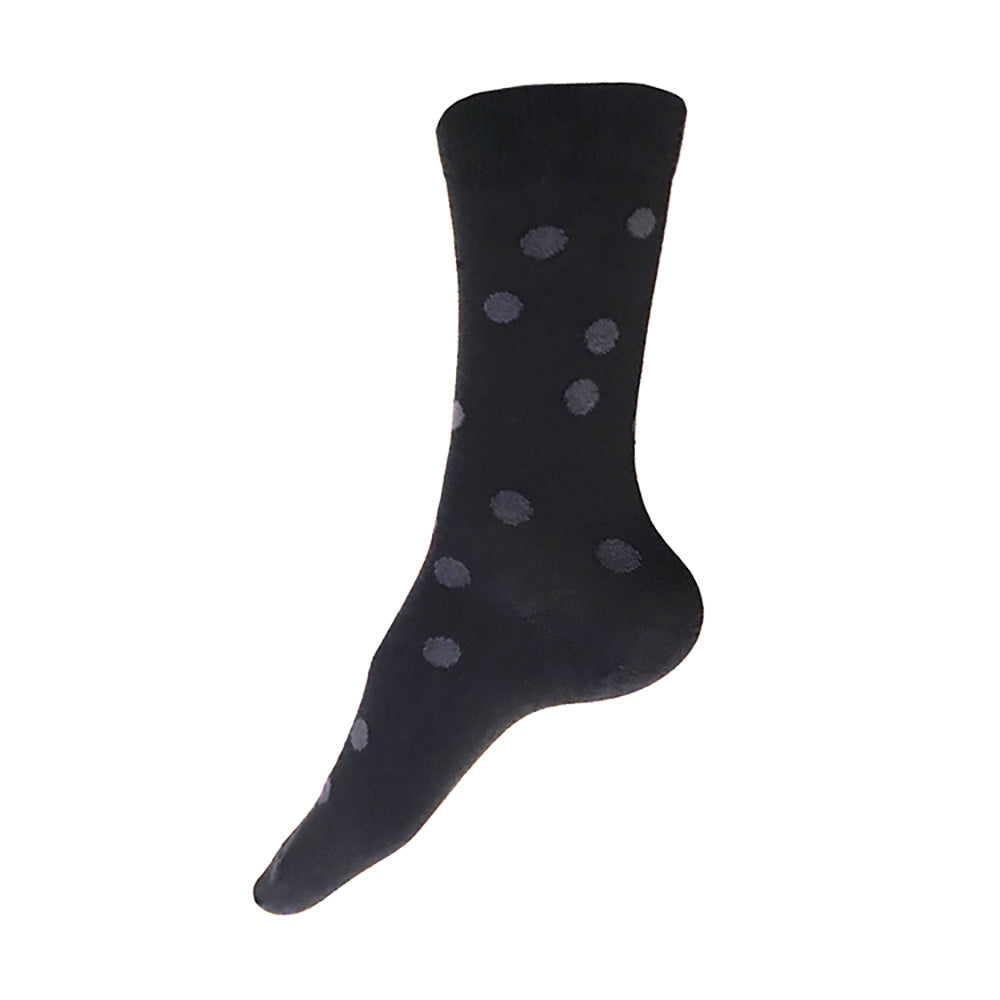 MADE IN USA women's black and grey cotton polka dot socks by THIS NIGHT