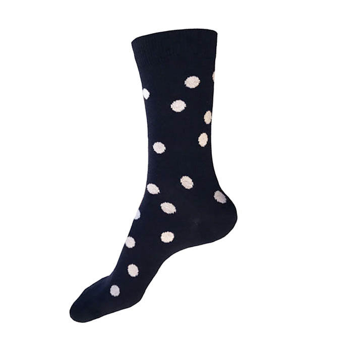 MADE IN USA women's black cotton socks by THIS NIGHT with white polka dots