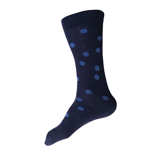 MADE IN USA men's cotton navy socks by THIS NIGHT with blue polka dots