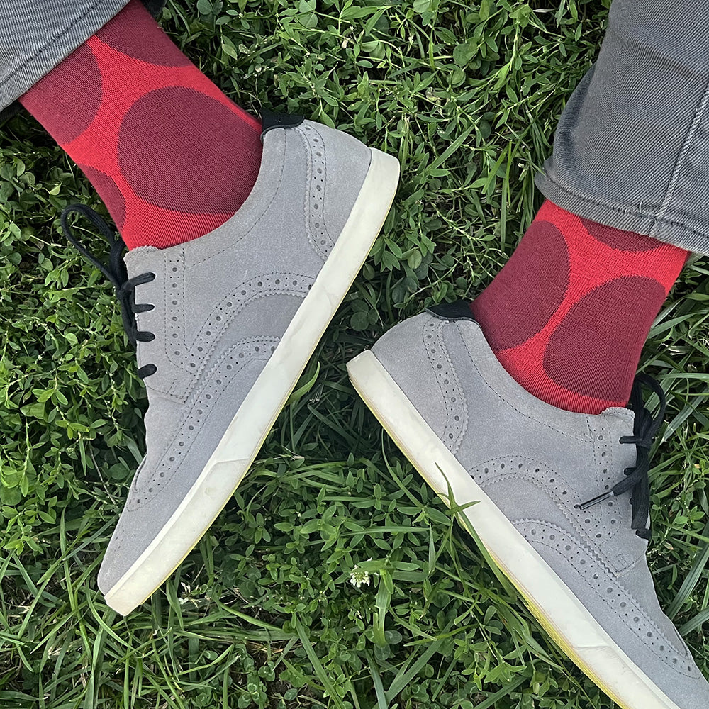 Made in USA men's red cotton polka dot socks by THIS NIGHT