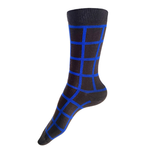 Made in USA women's brown and blue geometric grid socks by THIS NIGHT