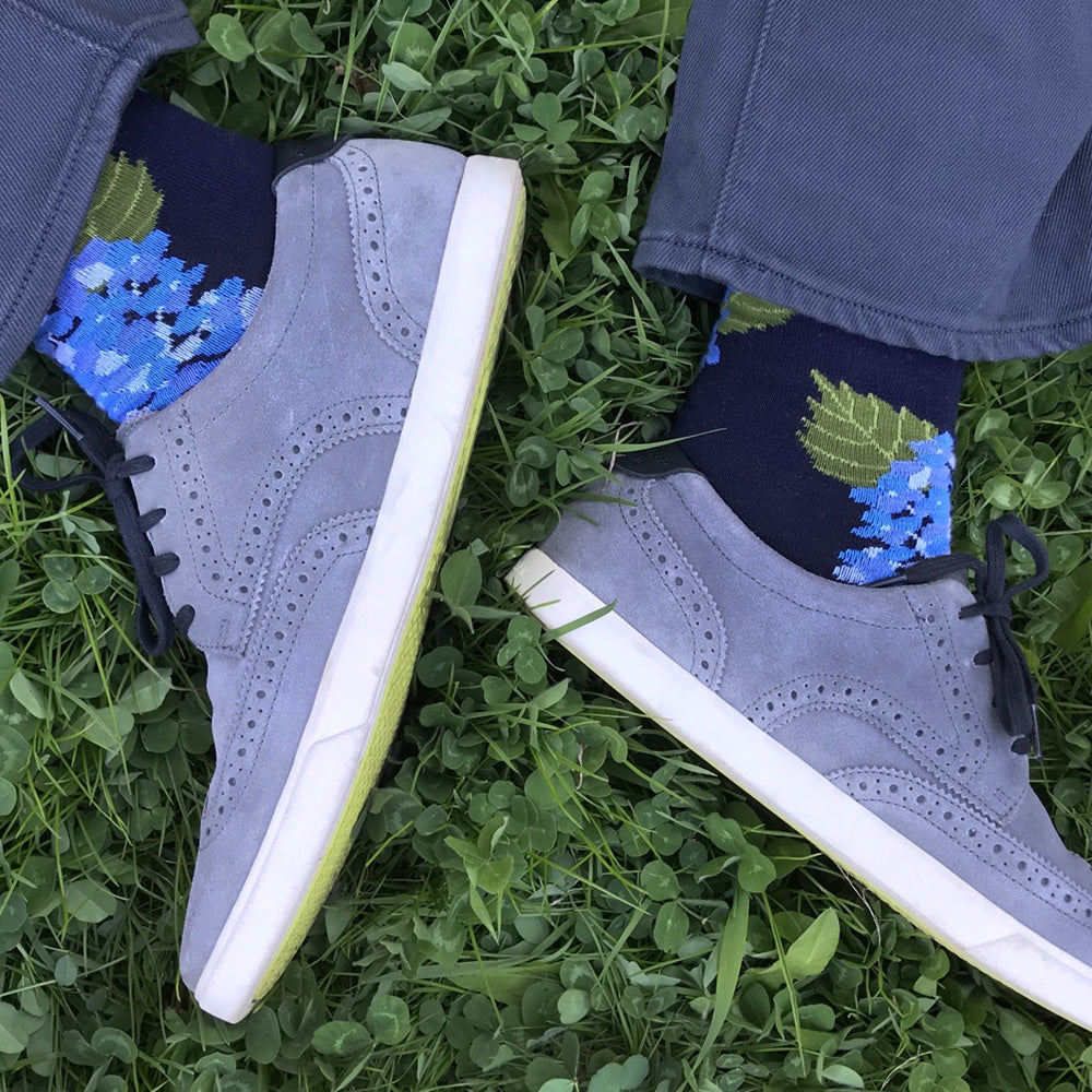 MADE IN USA men's navy and blue hydrangea floral socks by THIS NIGHT