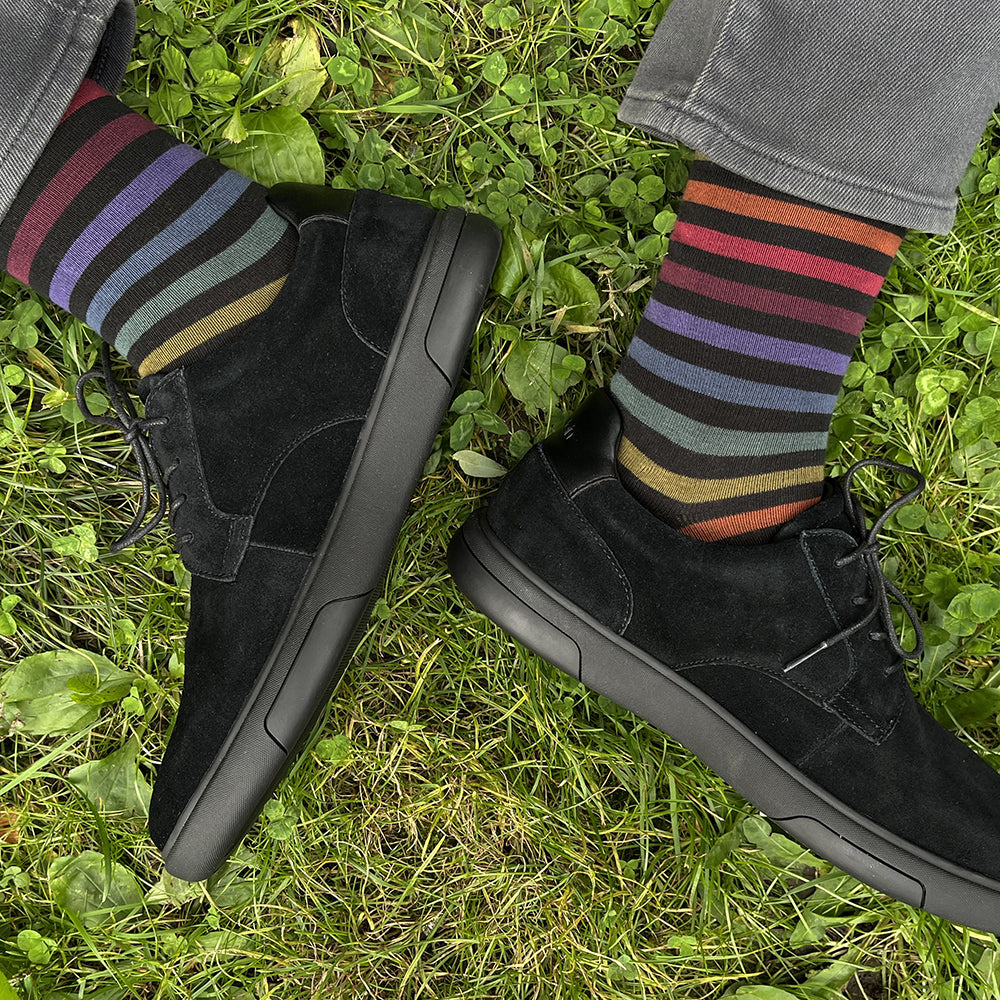 MADE IN USA men's black cotton subtle striped rainbow socks by THIS NIGHT