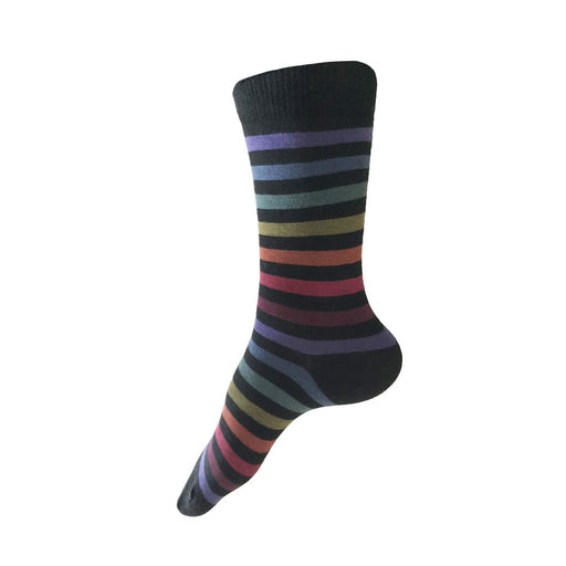 MADE IN USA women's black cotton subtle rainbow striped socks by THIS NIGHT