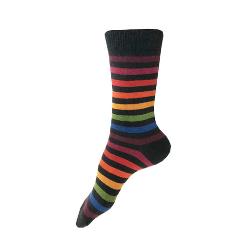 MADE IN USA women's black cotton rainbow striped socks by THIS NIGHT