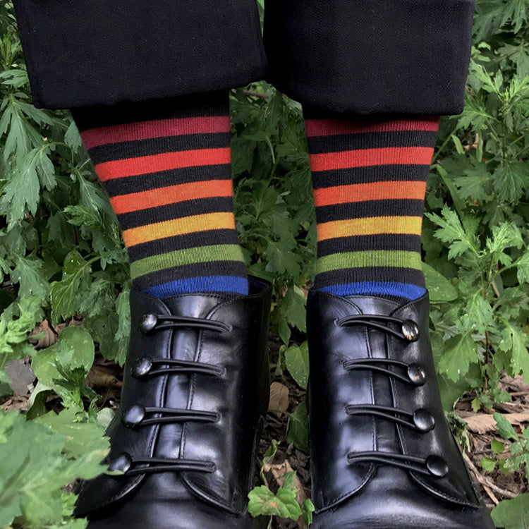 MADE IN USA women's black cotton rainbow socks by THIS NIGHT  Edit alt text