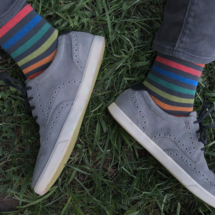 MADE IN USA men's grey cotton striped rainbow socks by THIS NIGHT