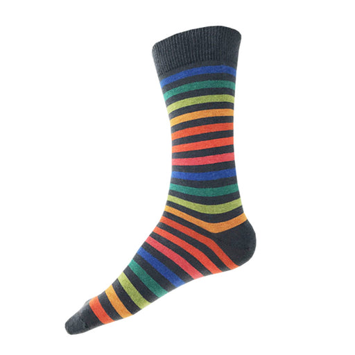 MADE IN USA men's grey cotton striped rainbow socks by THIS NIGHT