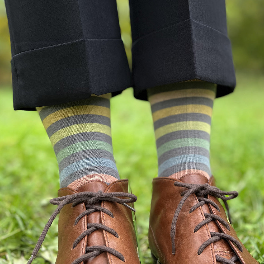 MADE IN USA women's grey cotton pastel rainbow striped socks by THIS NIGHT