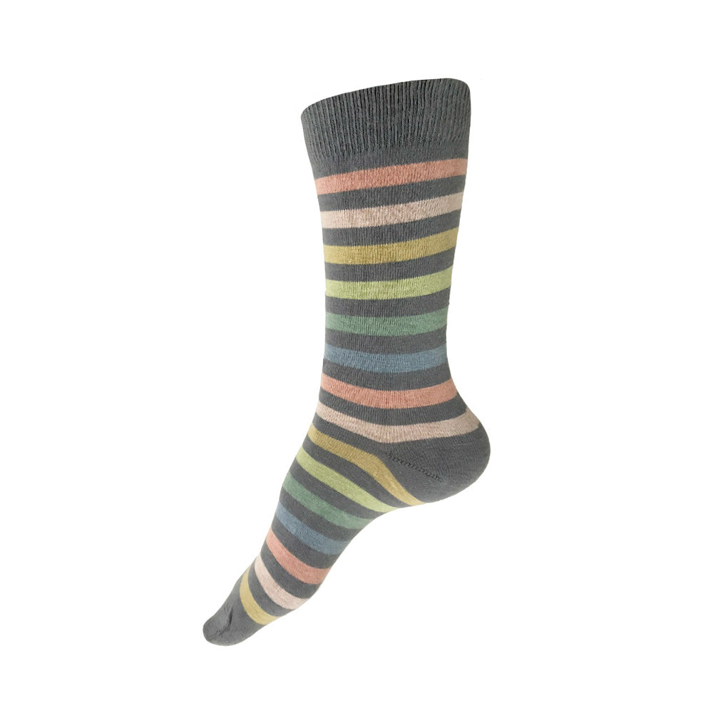 MADE IN USA women's grey cotton pastel rainbow striped socks by THIS NIGHT