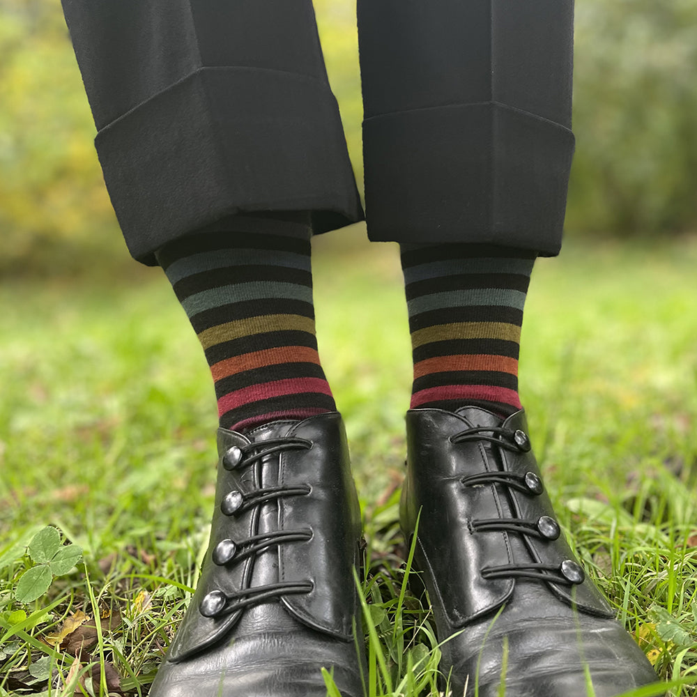 MADE IN USA subtle autumnal rainbow striped knee/boot socks by THIS NIGHT