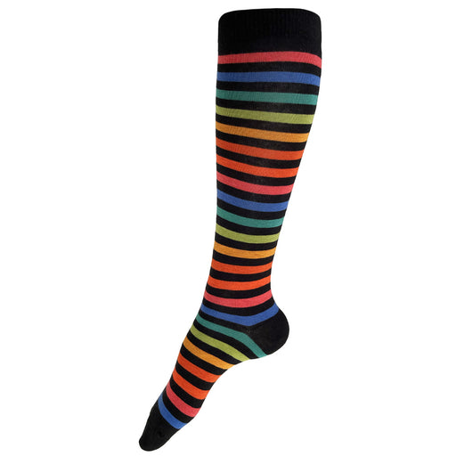 Made in USA women's rainbow striped nearly neon and black knee/boot socks by THIS NIGHT