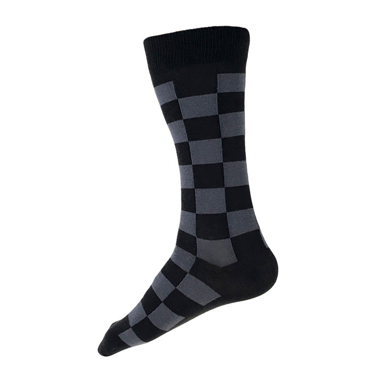 MADE IN USA black and grey checkered men's cotton geometric socks by THIS NIGHT