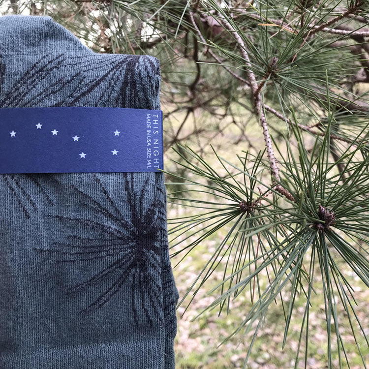MADE IN USA women's green cotton sock with Japanese pine tree by THIS NIGHT