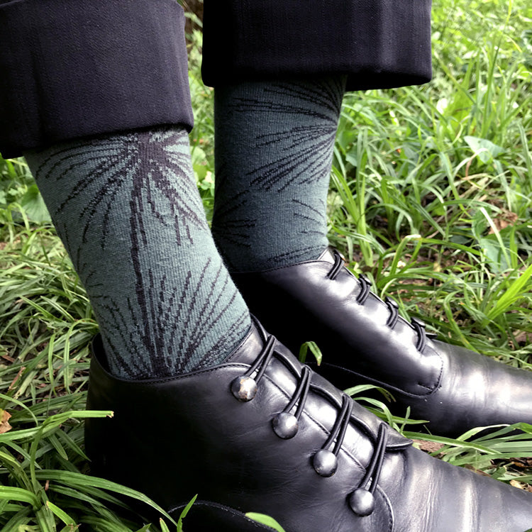 MADE IN USA women's green cotton sock with Japanese pine tree by THIS NIGHT